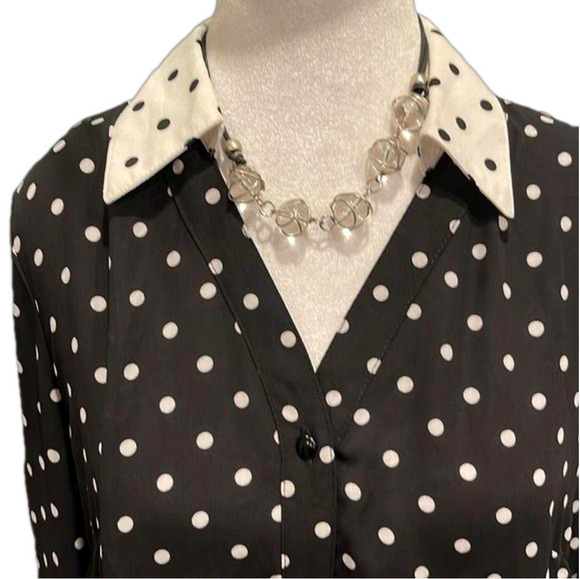 Nanette Lepore Sz 8 black and white polka dot shirt dress with contrasting cuffs - Picture 2 of 6